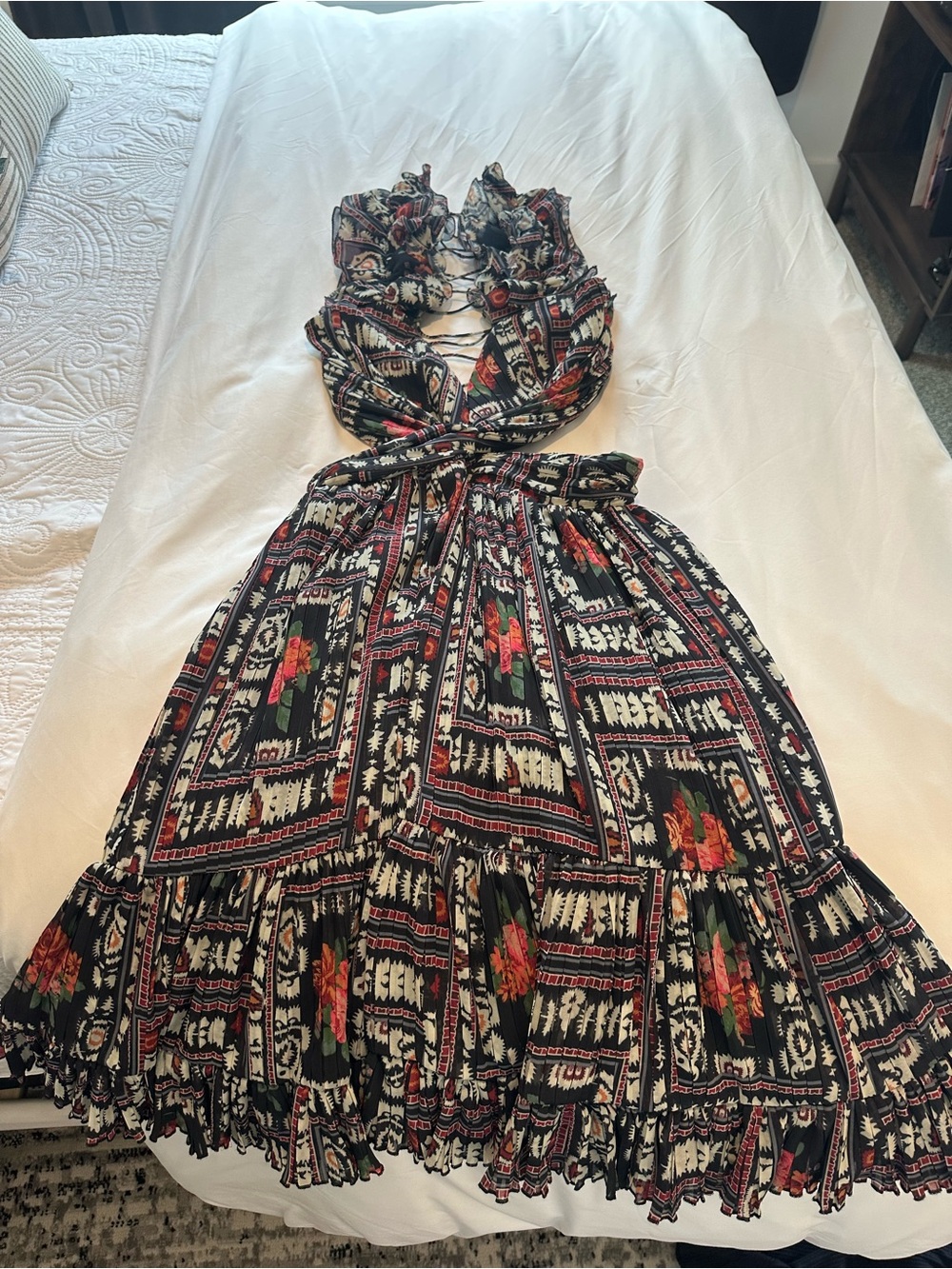 Anthropologie Boho Floral Black Tiered Sleeveless Dress